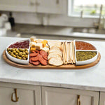 Load image into Gallery viewer, Charcuterie / Serving Tray w/ 4 Triangular Ceramic Bowls
